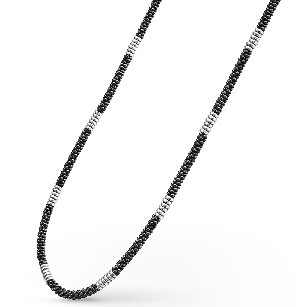 Sterling silver and black ceramic chain necklace.