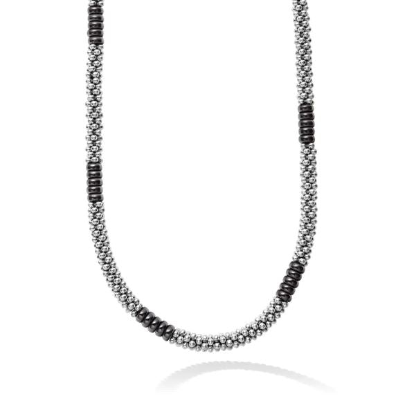 Black Caviar Collection Station Necklace (No Stones) in Sterling Silver - Ceramic White - Black
