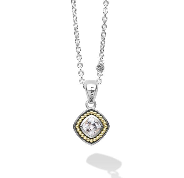 Pendant Caviar Color Collection Color Gemstone Necklace in Sterling Silver - 18 Karat White - Yellow with 1 Cushion White Topaz