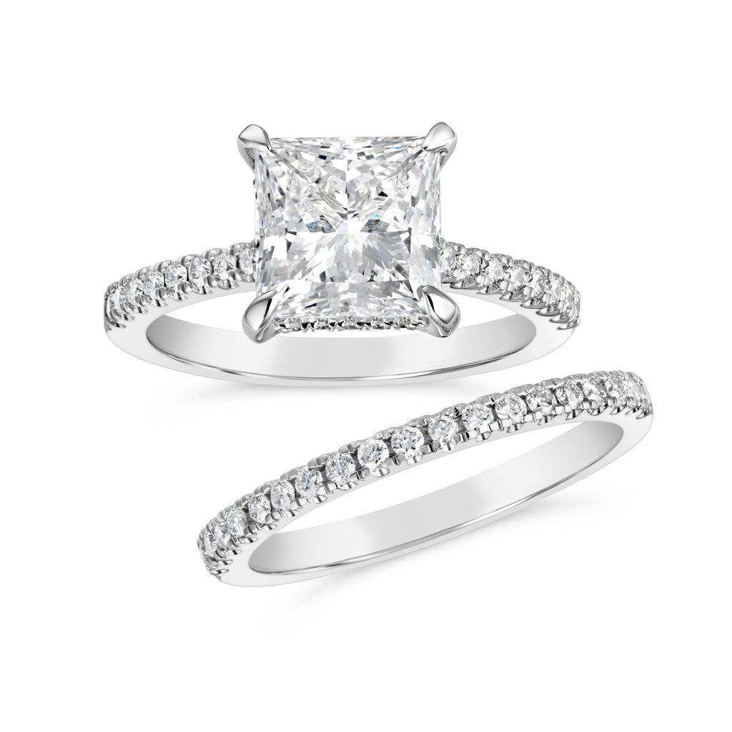 Diamond Accent Lab-Grown Complete Diamond Wedding Set in 14 Karat White with 3.19ctw F VVS2 Princess Lab Grown Diamond