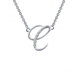 Initial Simulated Diamond Necklace in Platinum Bonded Sterling Silver