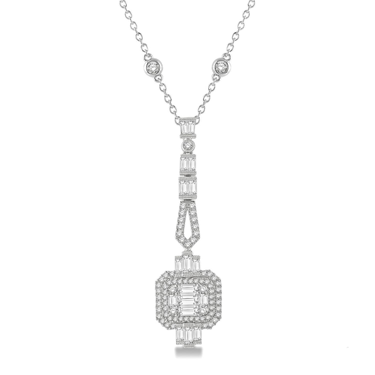 ReMARKable Designs Red Carpet Ready Collection Natural Diamond Necklace in 18 Karat White Gold with 1.90ctw Various Shapes Diamonds, Clarity: VS2-SI1, Color: G/H