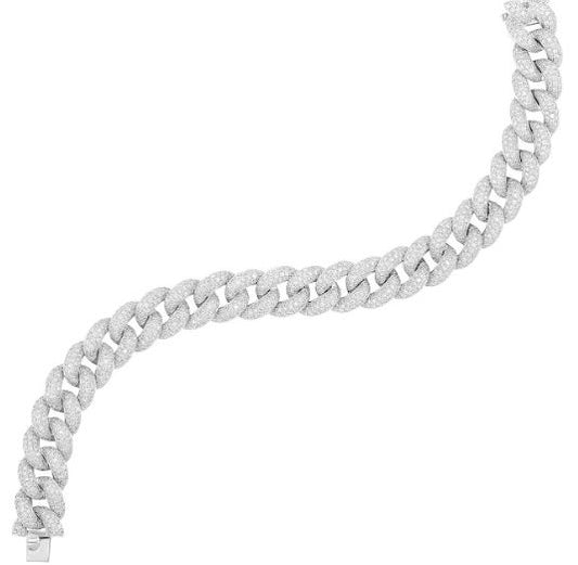 Diamond Cuban Link Collection Natural Diamond Bracelet in 14 Karat White with 8.67ctw Round Diamonds