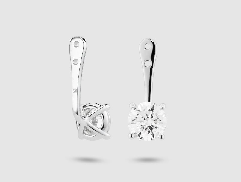 14K white gold earrings with round diamonds.