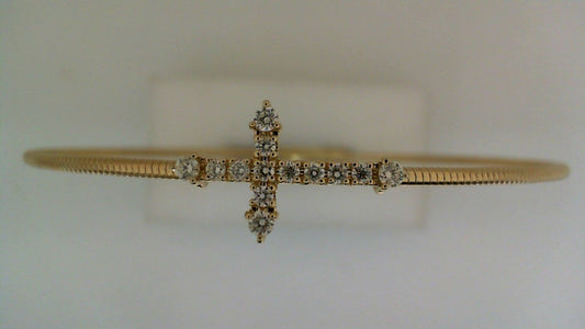 Yellow gold bracelet with diamond cross design.