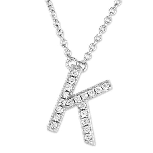 Sterling silver necklace with diamond initial "K".