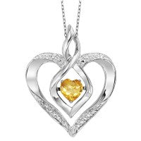 Heart Semi-Precious Color Collection Color Gemstone Necklace in Sterling Silver White with 1 Heart Lab Created Citrine 0.24ctw