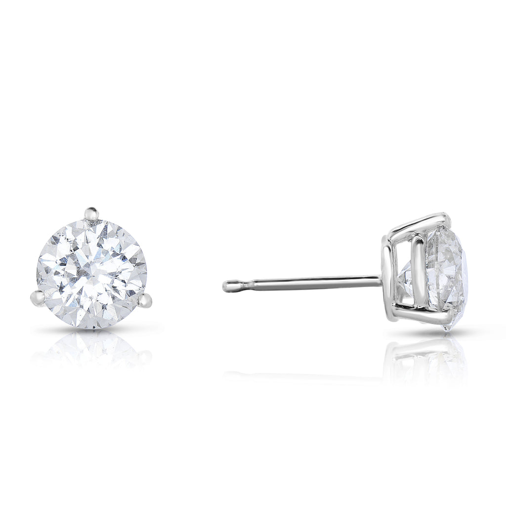 14K white gold round diamond stud earrings.