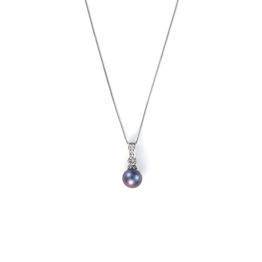 Pendant M Estate Collection Color Gemstone Necklace in 10 Karat White with 1 Round Black Pearl