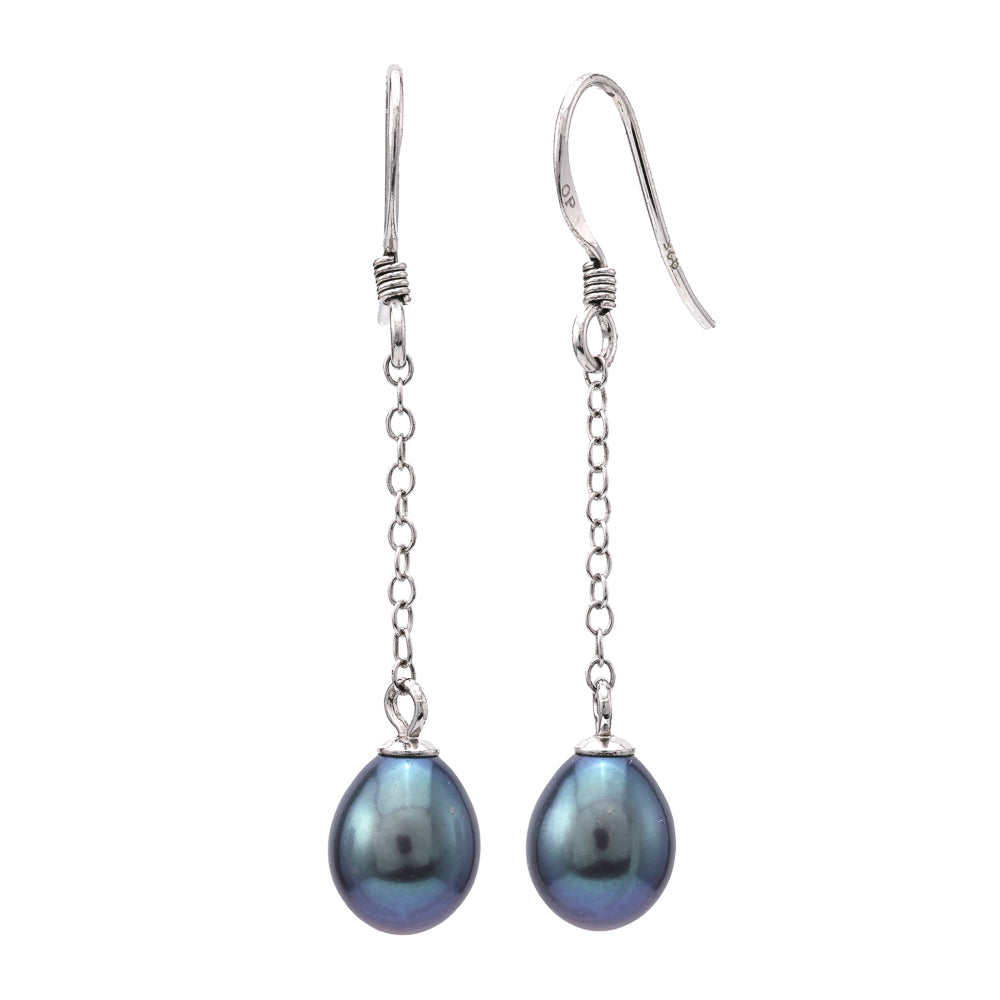 Sterling silver earrings with Akoya pearls.