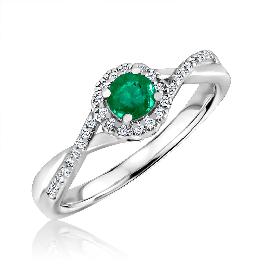 Emerald and diamond sterling silver ring.