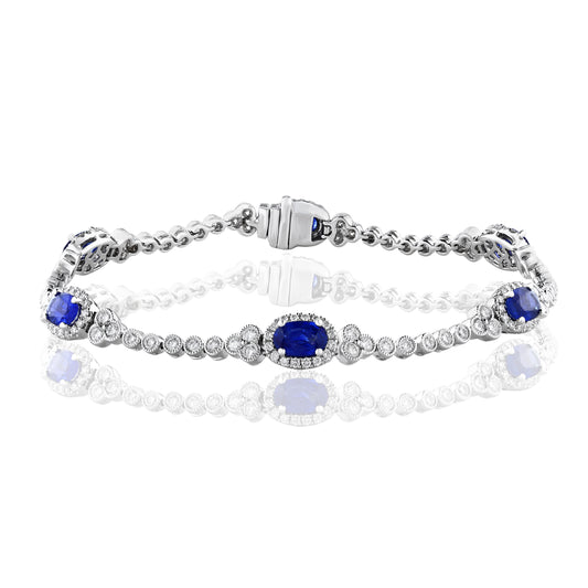 JEWELS BY JACOB Station Color Gemstone Bracelet in 14 Karat White Gold with 6 Oval Sapphires 3.18ctw