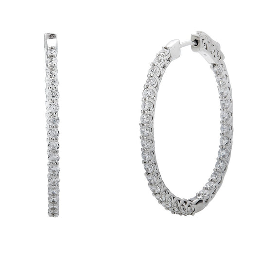 JOCALIO GROUP LLC Medium Hoop Natural Diamond Earrings in 14 Karat White Gold with 3.11ctw Round Diamonds