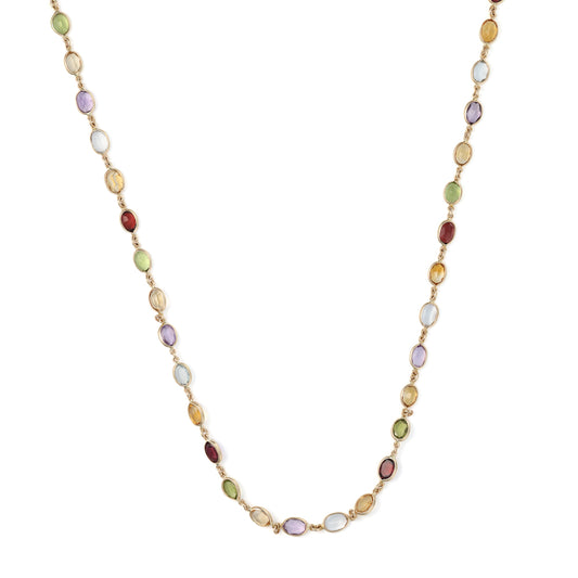 Station Color Gemstone Necklace in 14 Karat Yellow with 11 Oval Peridot