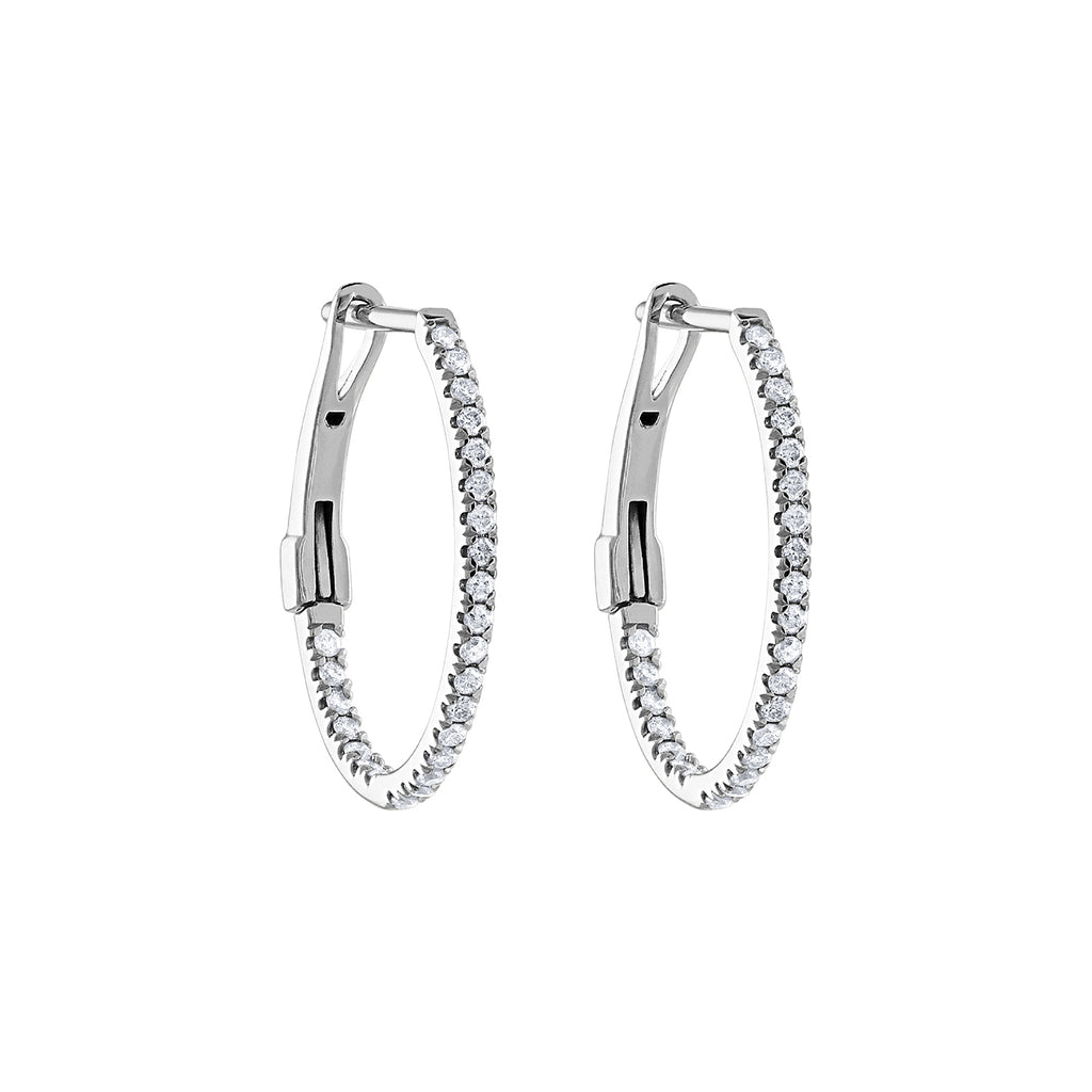 Small Hoop Natural Diamond Earrings in 14 Karat White with 0.30ctw Round Diamond