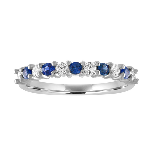 ReMARKable Designs Stackable Blue Sapphire Color Gemstone Band in 14 Karat White Gold with 5 Round Blue Sapphires 0.25ctw