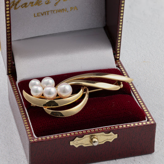 18K gold bar pin with pearls.