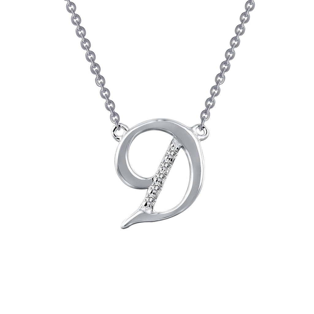 Initial necklace with simulated diamonds, silver chain.