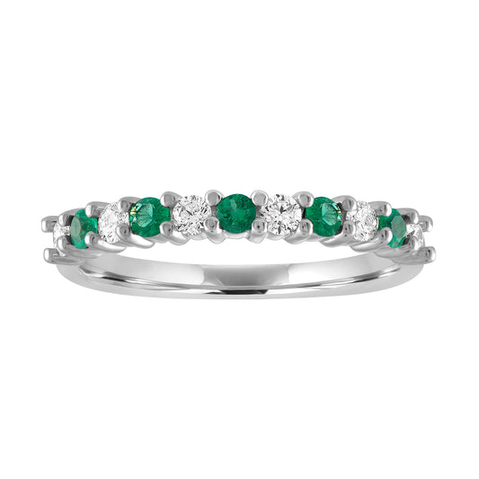 Color Gemstone Color Gemstone Band in 14 Karat White with 5 Round Emeralds 0.23ctw
