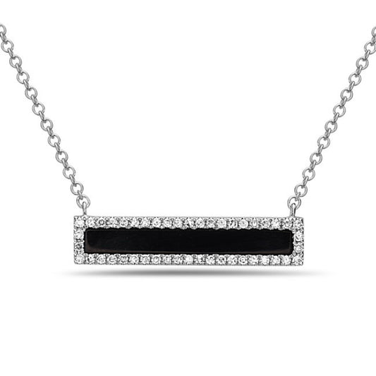 Bar Color Gemstone Necklace in 14 Karat White with 1 Rectangular Onyx