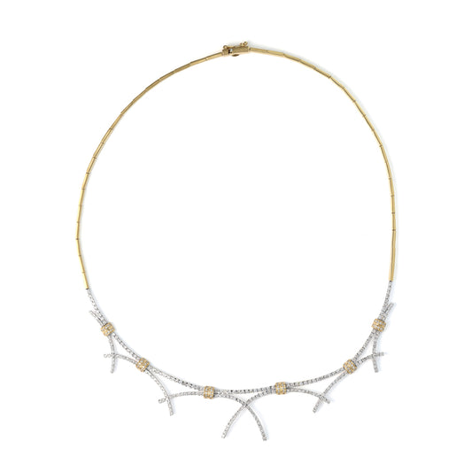 M Estate Collection Natural Diamond Necklace in 18 Karat White - Yellow with 3.00ctw I/J SI2-I1 Round Diamonds