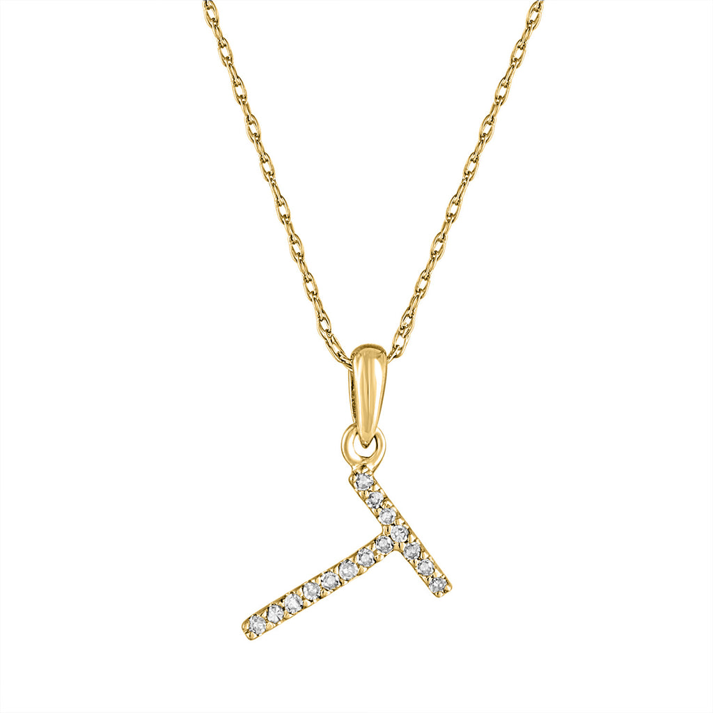 Yellow gold necklace with diamond initial pendant.