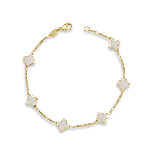 14K yellow bracelet with clover pearls.