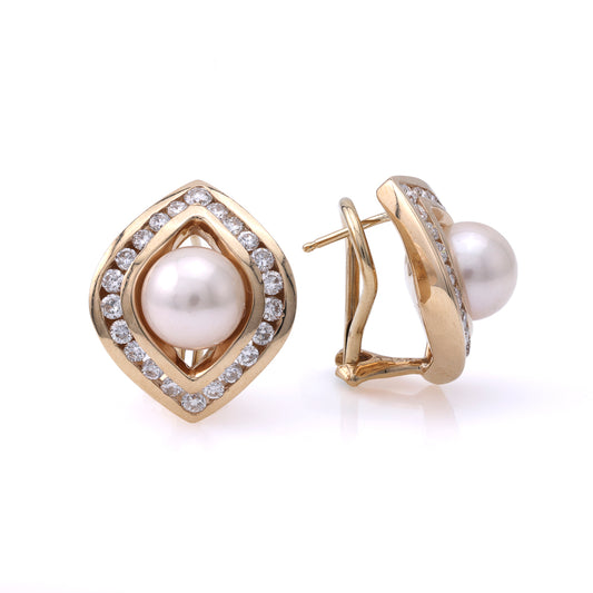 ReMARKable Estate Color Gemstone Earrings in 14 Karat Yellow Gold with 2 Akoya White Pearls