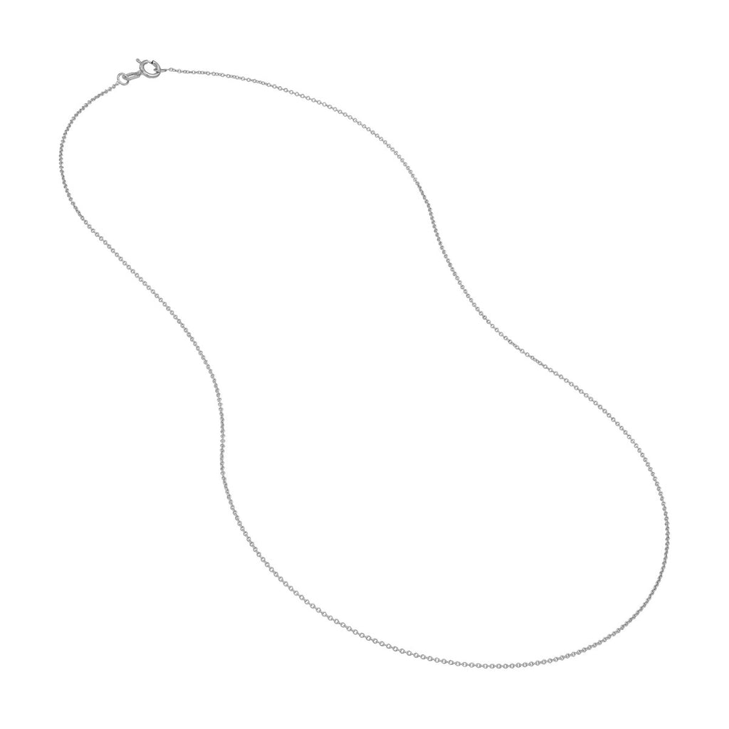 14K white polished cable link chain.