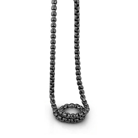Stainless steel black round box chain.
