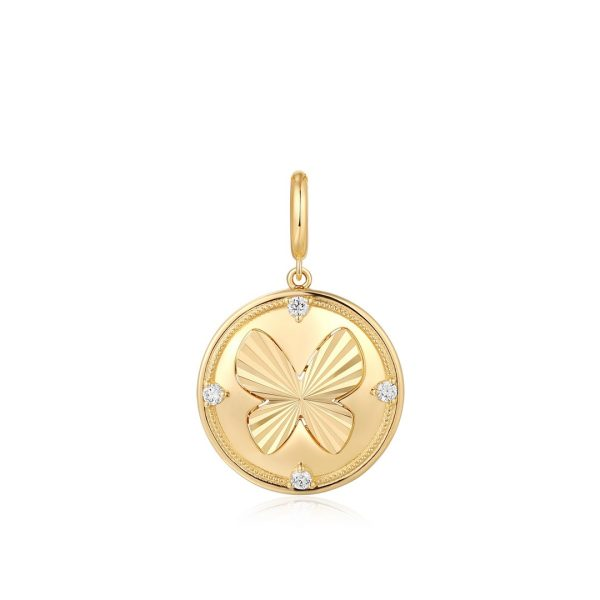 Butterfly pendant with diamonds in yellow gold.