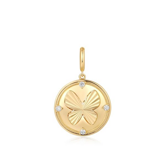 Butterfly pendant with diamonds in yellow gold.