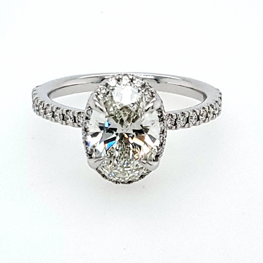 Halo Lab-Grown Diamond Complete Engagement Ring in 14 Karat White with 1.53ctw G VS2 Oval Lab Grown Diamond