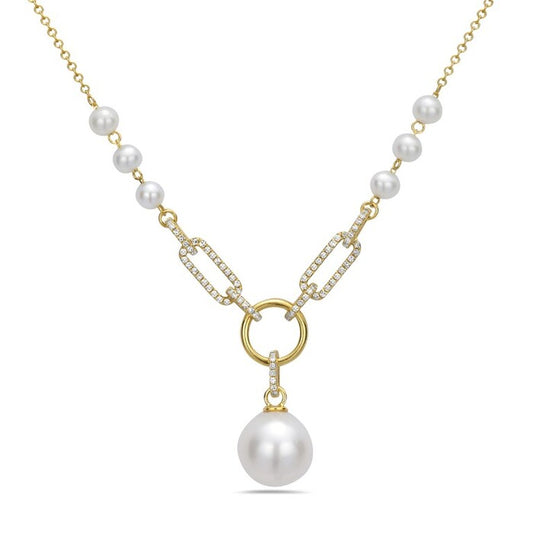 Pendant Color Gemstone Necklace in 14 Karat Yellow with 7 Freshwater Pearls