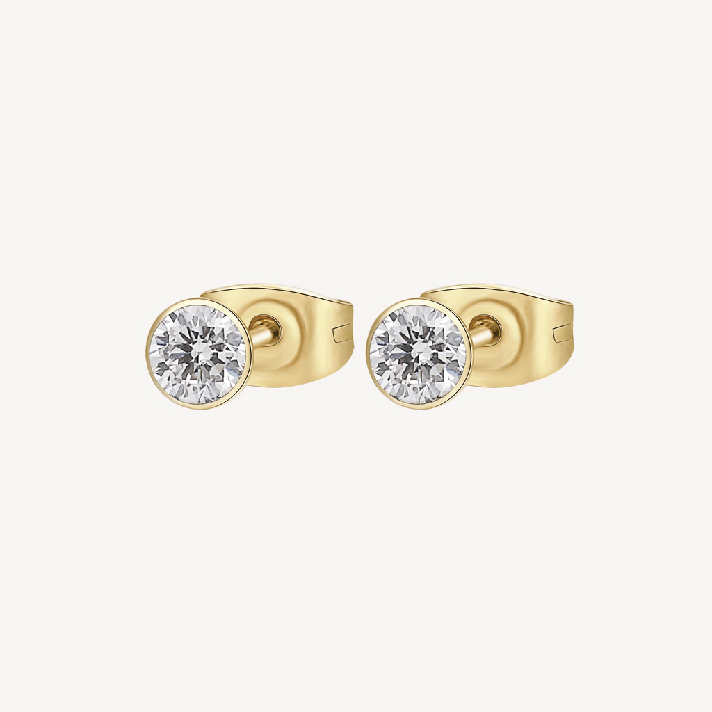 Gold-plated stud earrings with simulated diamonds.