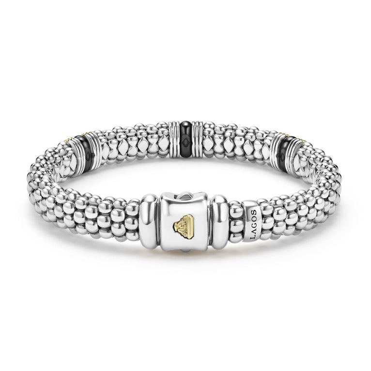 Sterling silver caviar rope bracelet, tri-color design.
