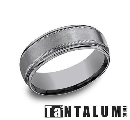 Tantalum grey carved band, polished satin finish.