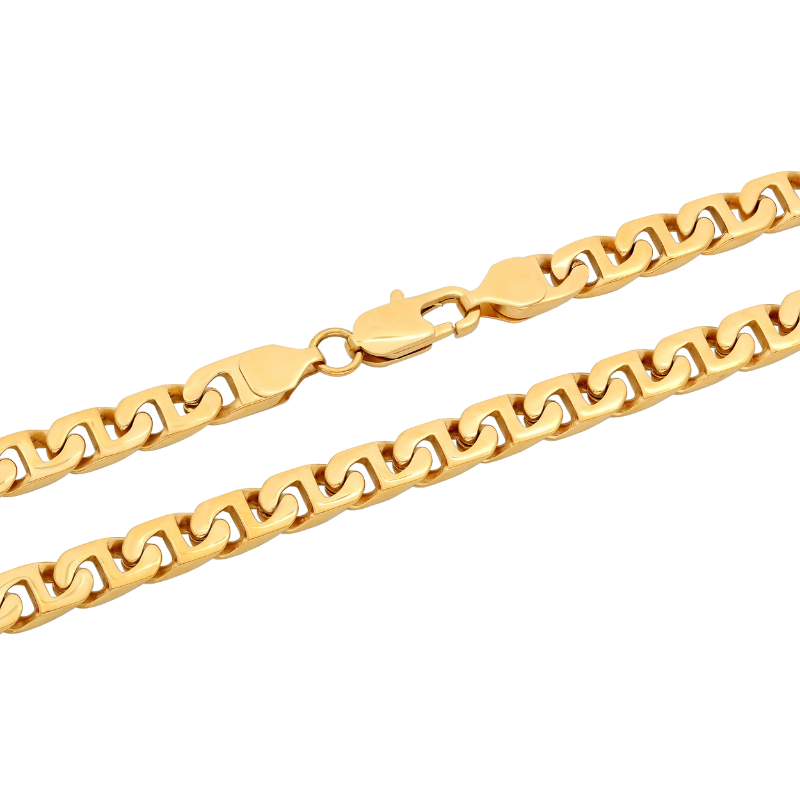 Yellow stainless steel fancy link chain, lobster clasp.