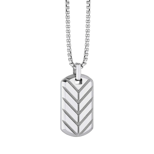 Stainless steel chevron pattern dogtag necklace.