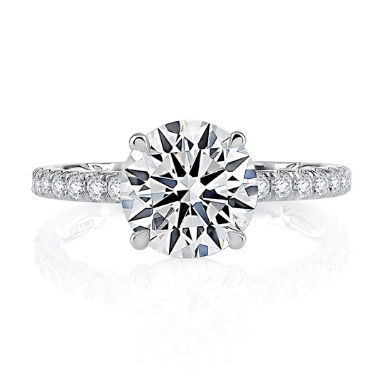 Hidden Accent Natural Diamond Semi-Mount Engagement Ring in 14 Karat White Round Diamond, totaling 0.44ctw