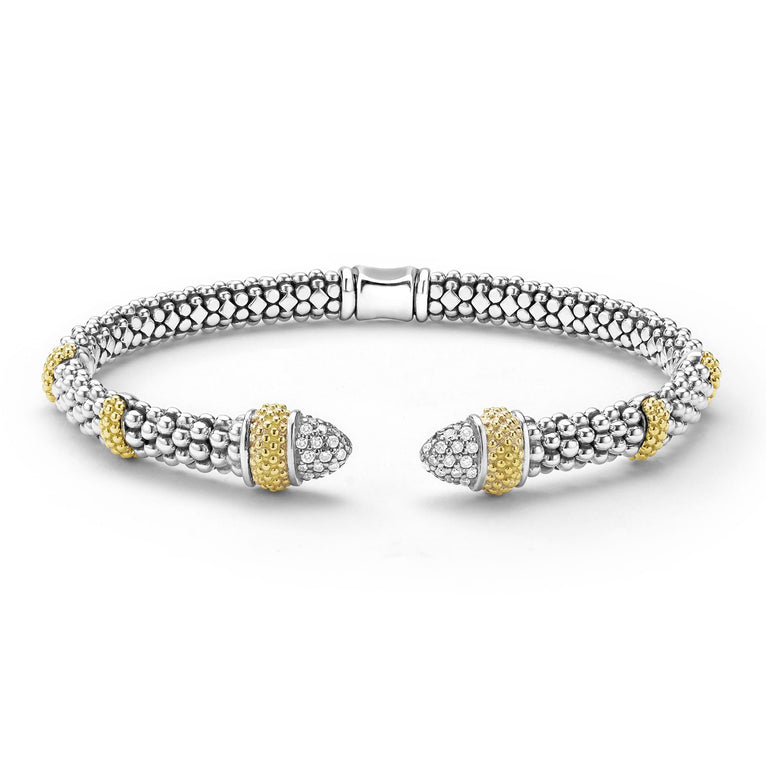 Sterling silver cuff with diamond accents.