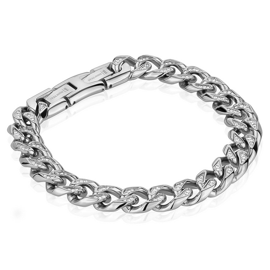 Cuban Link Simulated Diamond Bracelet in Stainless Steel