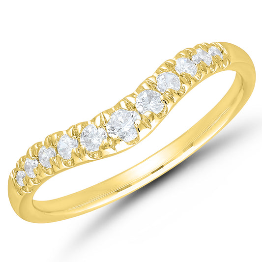 14K yellow gold band with round diamonds.