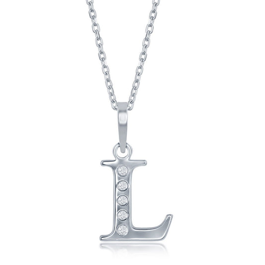Sterling silver "L" pendant with diamonds.