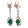 ReMARKable Estate M Estate Collection Dangle Color Gemstone Earrings in 18 Karat White - Rose with 2 Cabochon Very Strongly Bluish Green VS Emeralds 5.75ctw 11.7mm-11.7mm