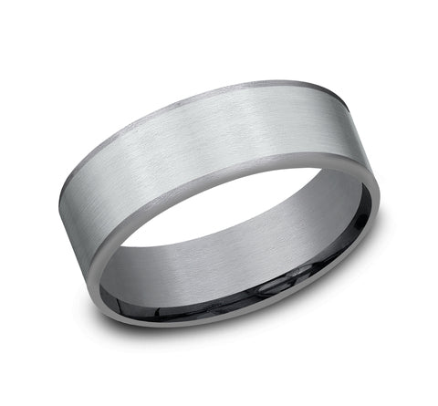 Tantalum white-grey carved band, satin finish.