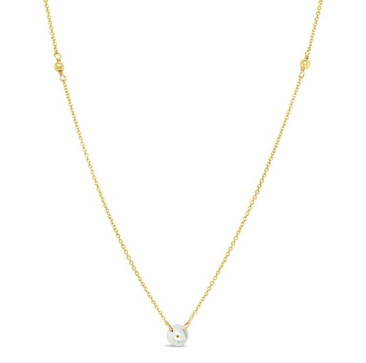 Station Color Gemstone Necklace in Gold Filled Yellow with 1 Round Pearl
