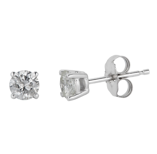 14K white gold diamond stud earrings.