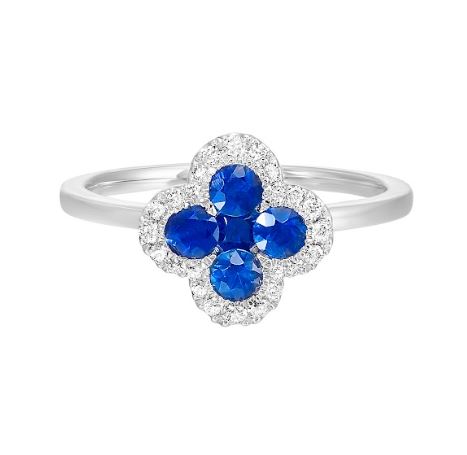 Precious Color Collection Color Gemstone Ring in 14 Karat White with 5 Round Sapphires 0.78ctw