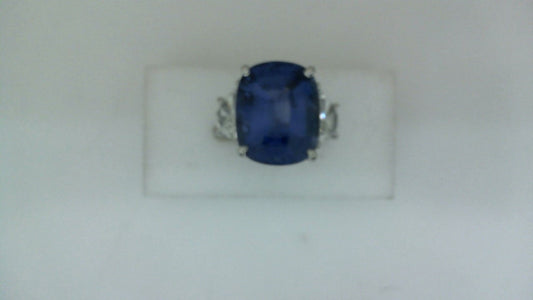 Color Gemstone Ring in Platinum White with 1 Cushion Blue Sapphire 16.52ctw 16.42mm-16.42mm